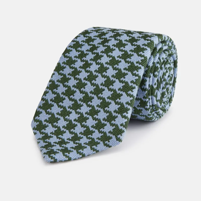 Green and Blue Houndstooth Wool Blend Tie sold by Turnbull & Asser