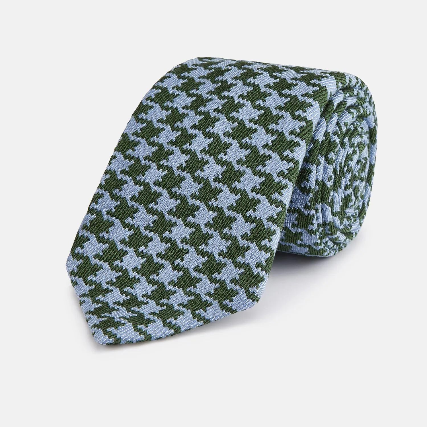 Green and Blue Houndstooth Wool Blend Tie sold by Turnbull & Asser