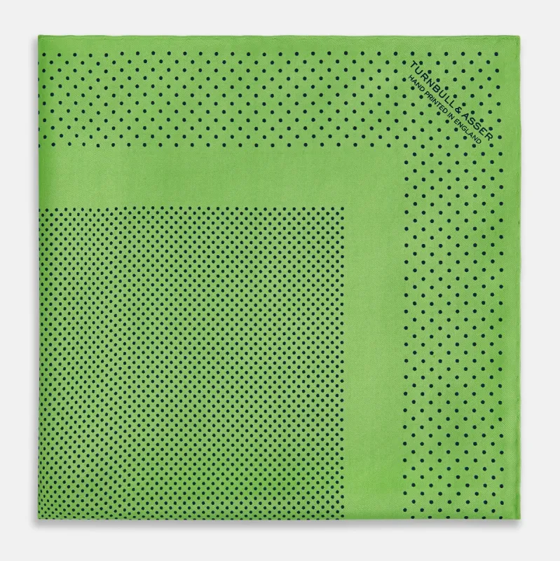 Fern Green Dot Silk Pocket Square sold by Turnbull & Asser