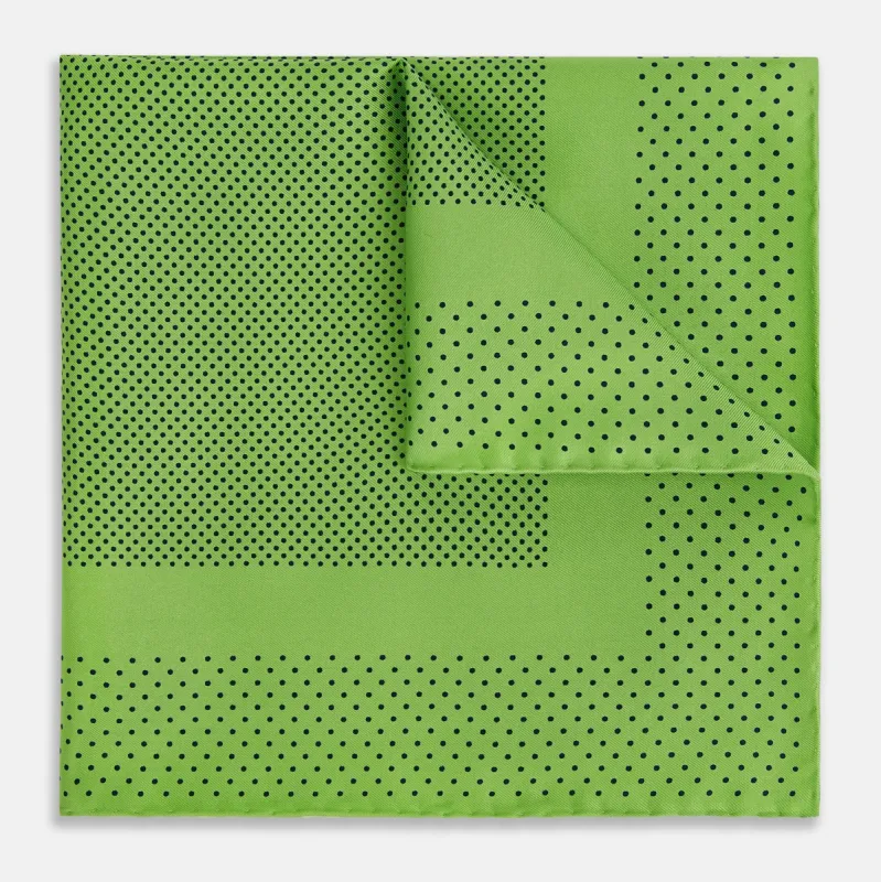 Kelly Green Dot Silk Pocket Square sold by Turnbull & Asser