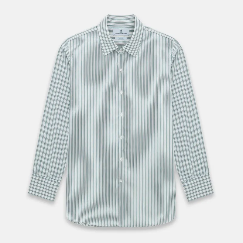 OLIVE & SAGE GREEN MULTI TRACK STRIPE WESTMINSTER SHIRT sold by Turnbull & Asser