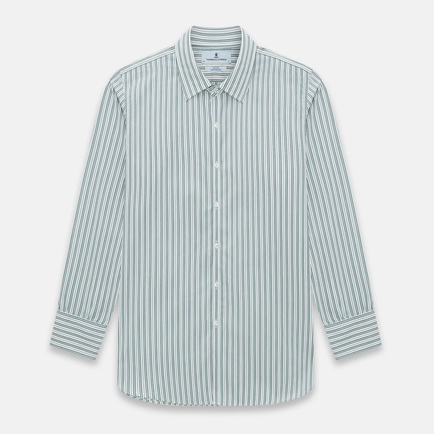 OLIVE & SAGE GREEN MULTI TRACK STRIPE WESTMINSTER SHIRT sold by Turnbull & Asser