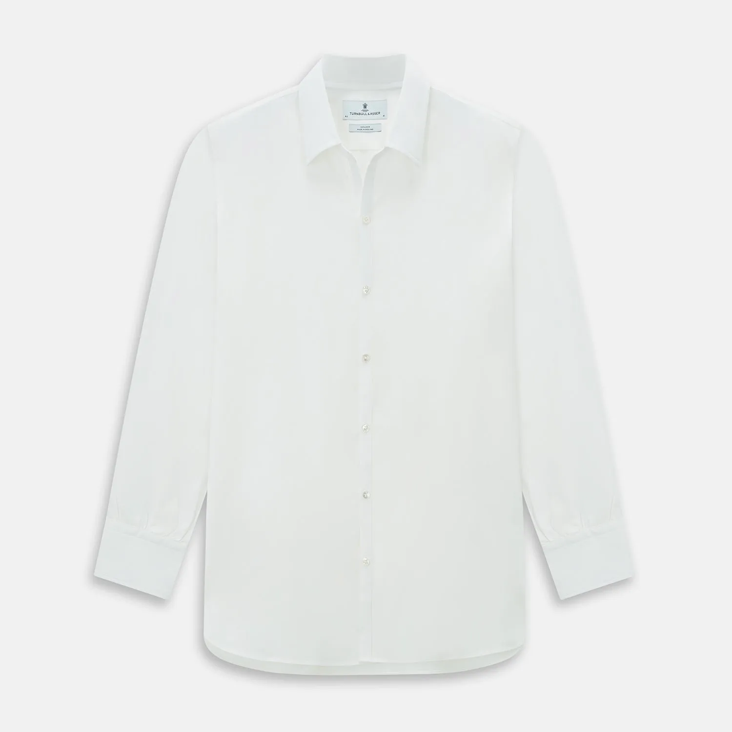PLAIN WHITE WINDSOR SHIRT WITH TURNBULL OPEN COLLAR AND 3-BUTTON CUFFS sold by Turnbull & Asser