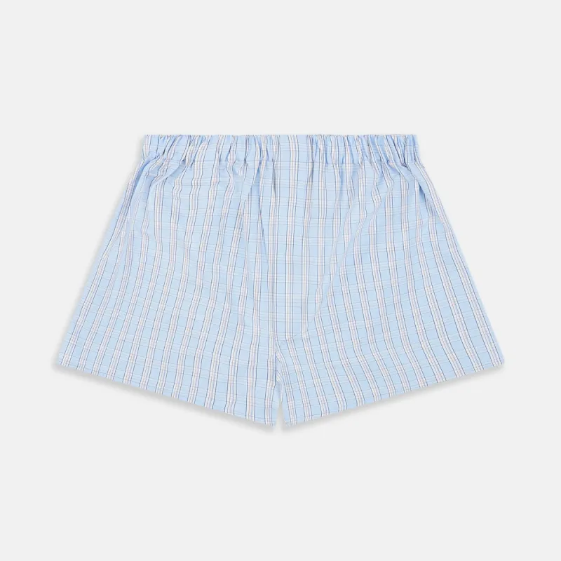 Pale Blue Multi Check Cotton Godfrey Boxer Shorts sold by Turnbull & Asser