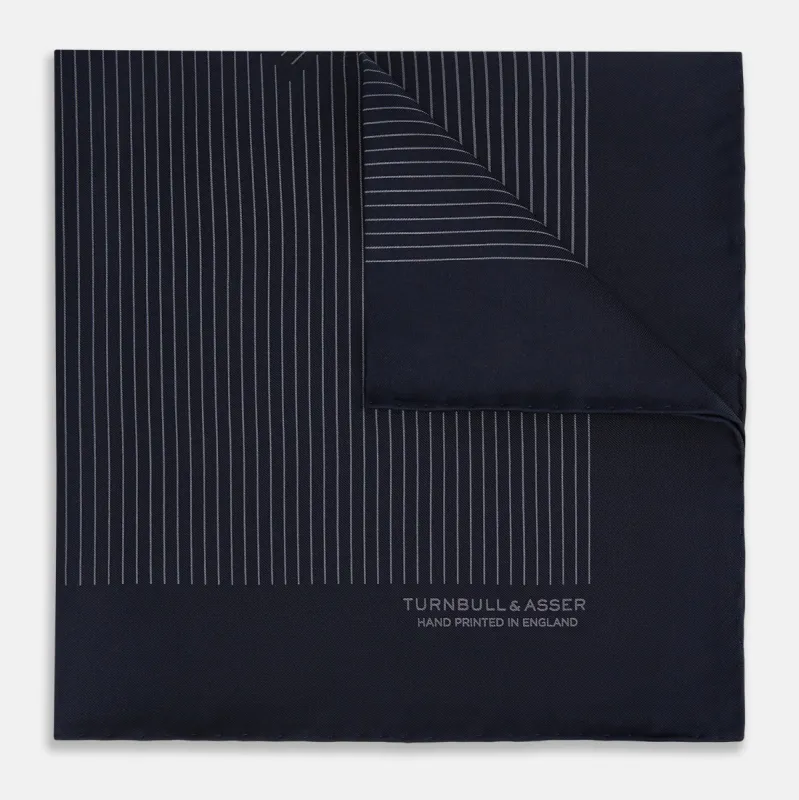 Navy and Charcoal Stripe Silk Pocket Square sold by Turnbull & Asser