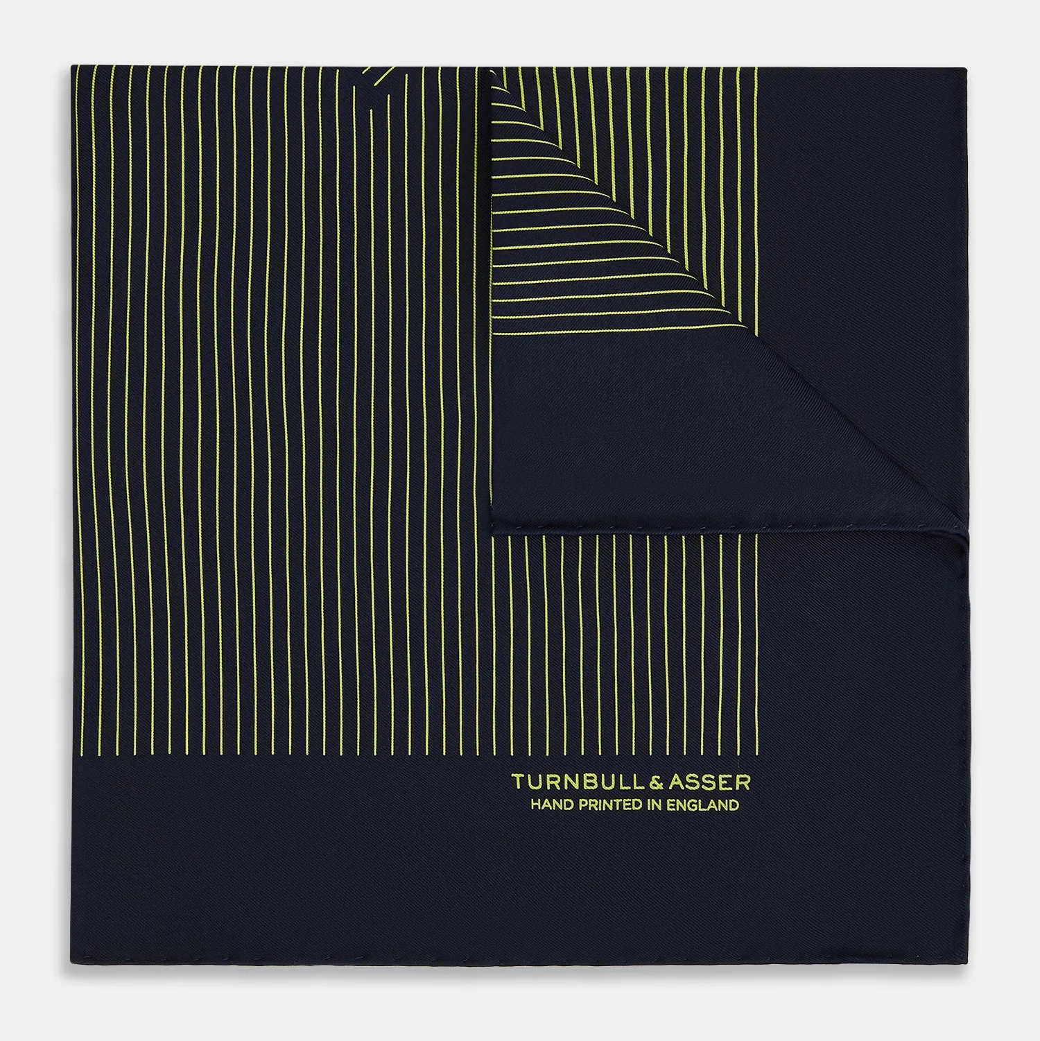 Navy and Gold Stripe Silk Pocket Square sold by Turnbull & Asser