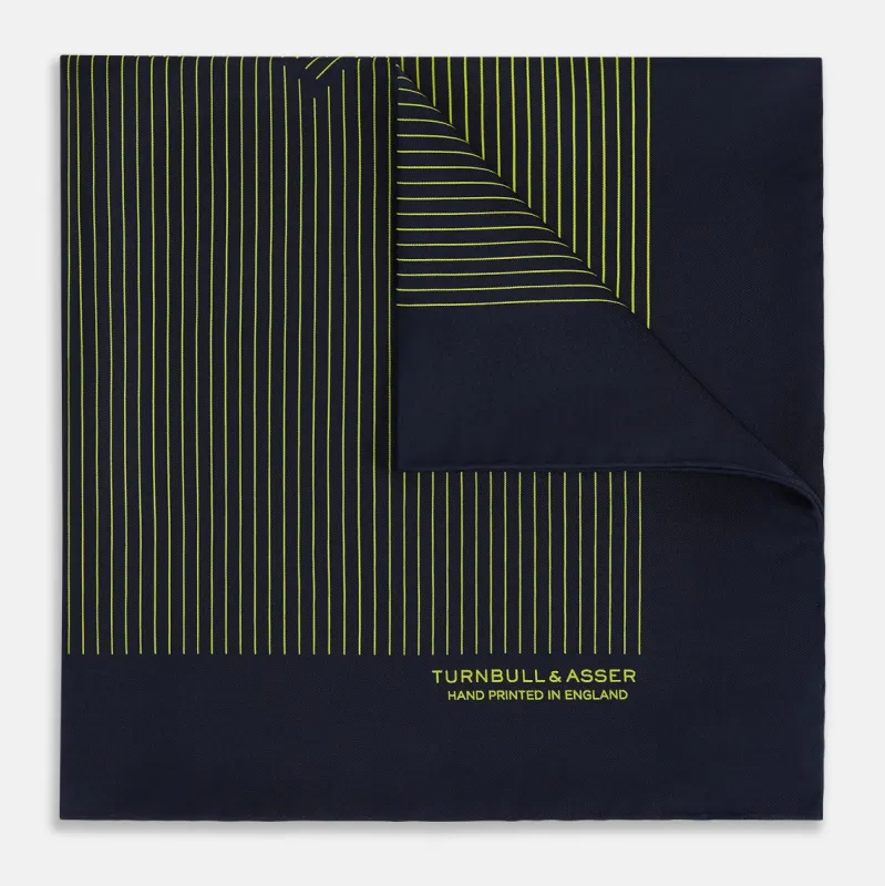 Navy and Yellow Stripe Silk Pocket Square sold by Turnbull & Asser