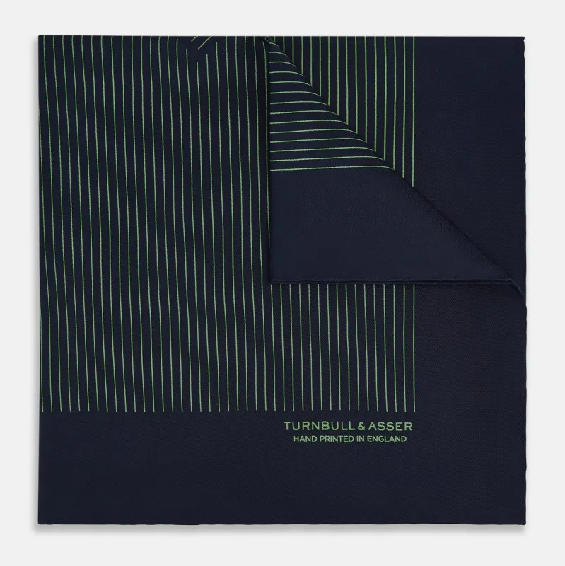 Navy and Fern Green Stripe Silk Pocket Square sold by Turnbull & Asser