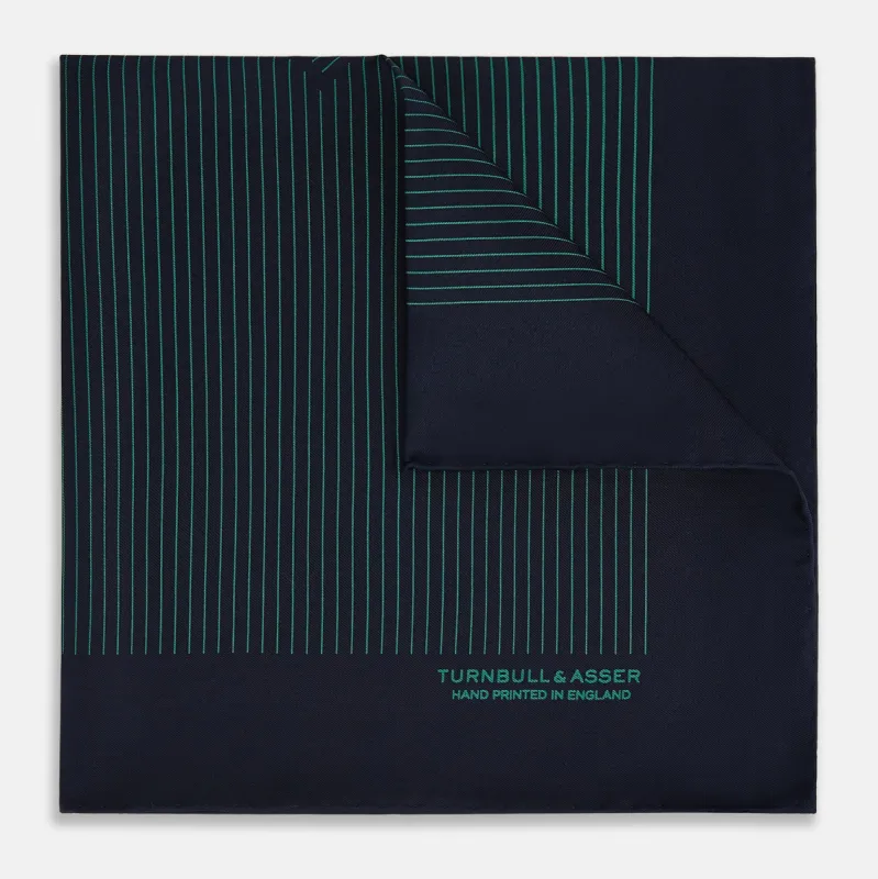 Navy and Hunter Green Stripe Silk Pocket Square sold by Turnbull & Asser
