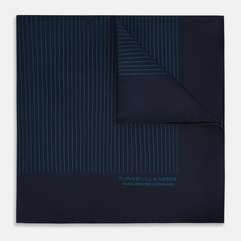 Navy and Blue Stripe Silk Pocket Square sold by Turnbull & Asser