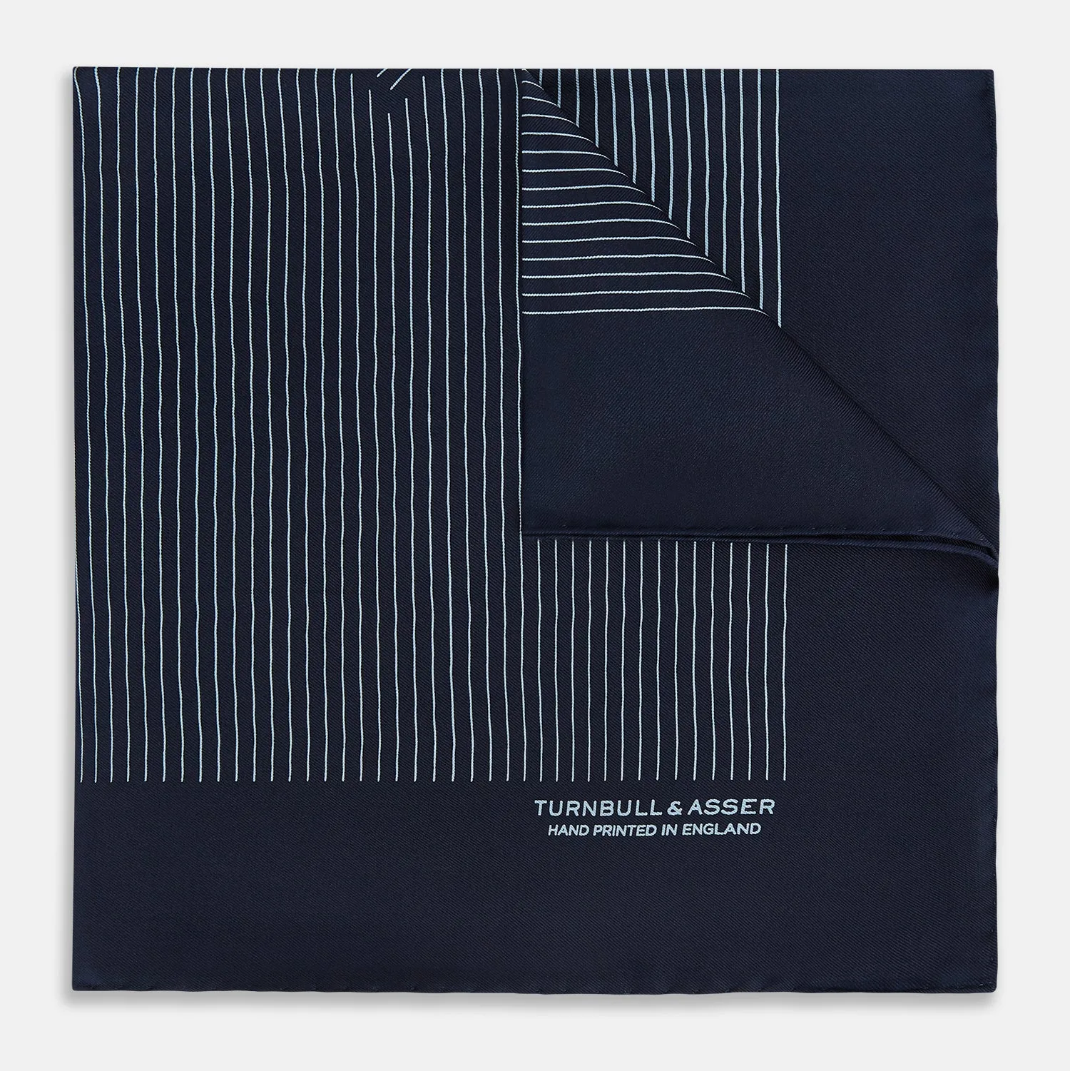Navy and Light Blue Stripe Silk Pocket Square sold by Turnbull & Asser