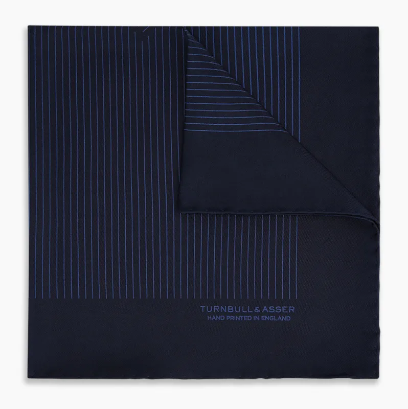 Navy Stripe Silk Pocket Square sold by Turnbull & Asser