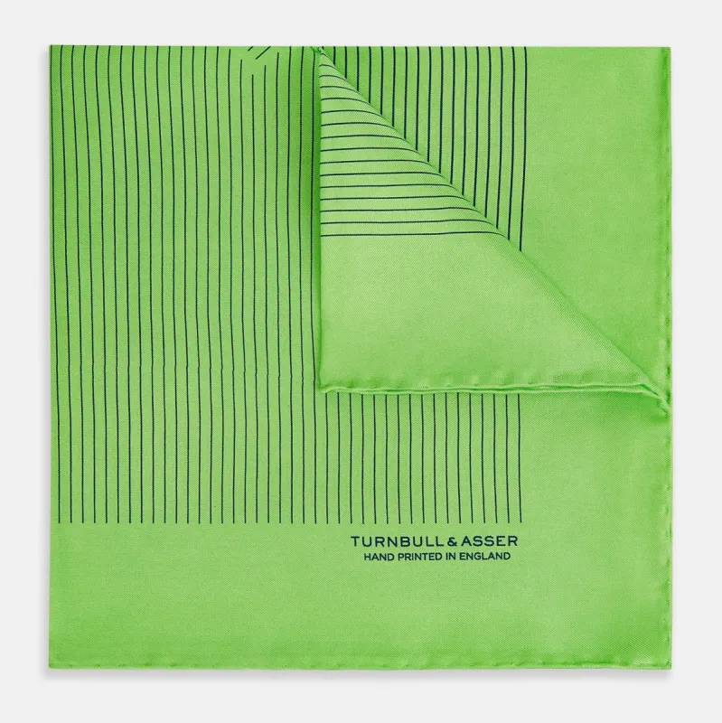 Fern Green Stripe Silk Pocket Square sold by Turnbull & Asser
