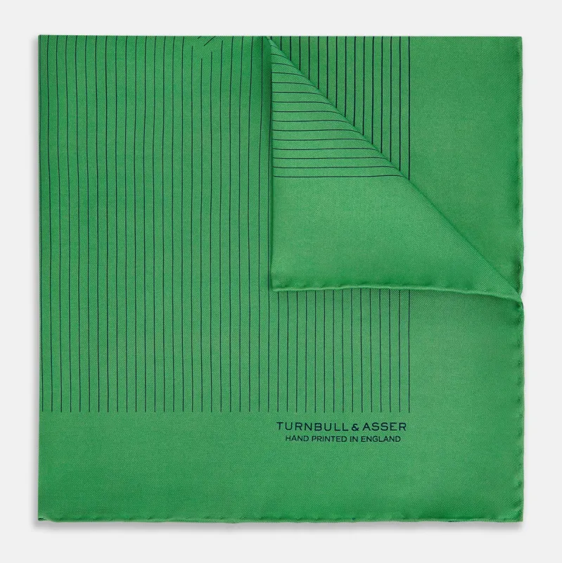Hunter Green Stripe Silk Pocket Square sold by Turnbull & Asser