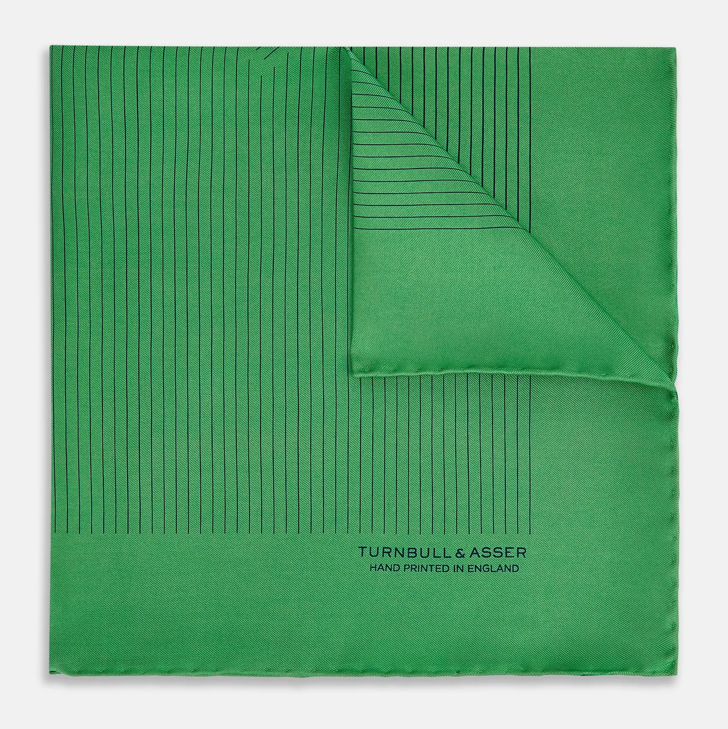 Hunter Green Stripe Silk Pocket Square sold by Turnbull & Asser