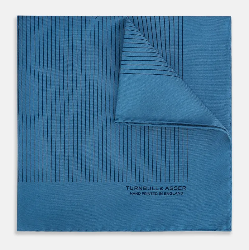 Blue Stripe Silk Pocket Square sold by Turnbull & Asser