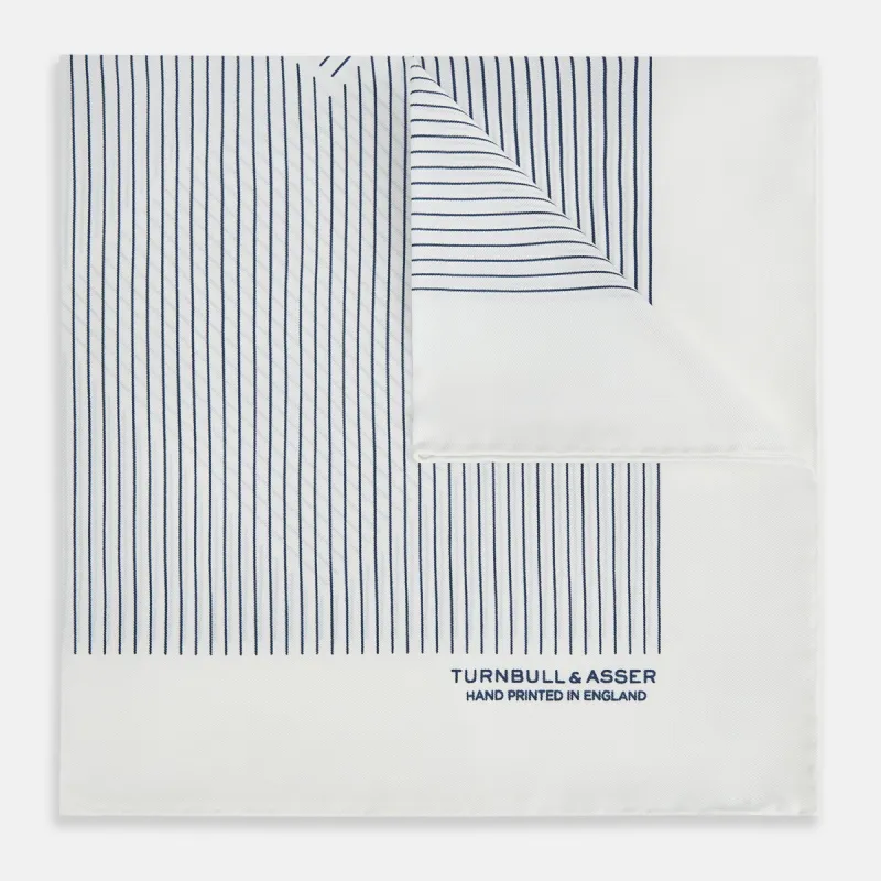 White Stripe Silk Pocket Square sold by Turnbull & Asser