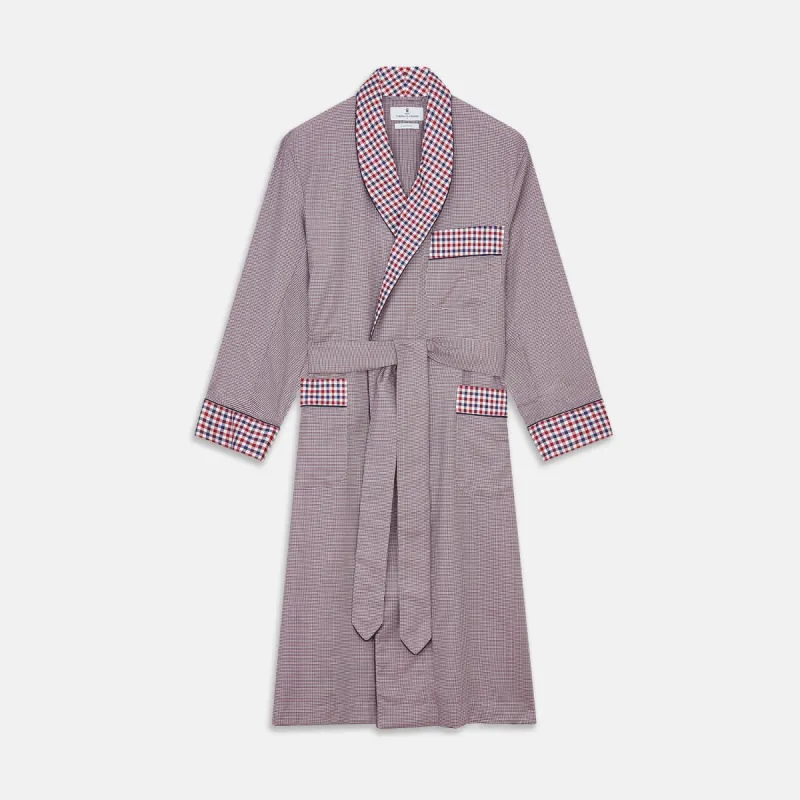 Burgundy Multi Check Contrast Cotton Gown sold by Turnbull & Asser