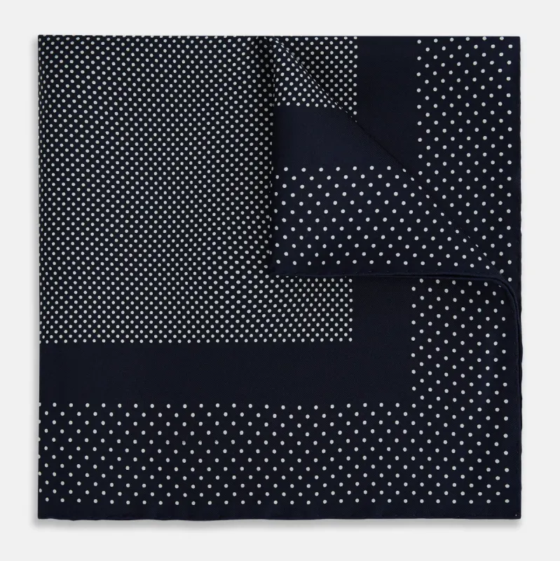 Navy and White Dot Silk Pocket Square sold by Turnbull & Asser