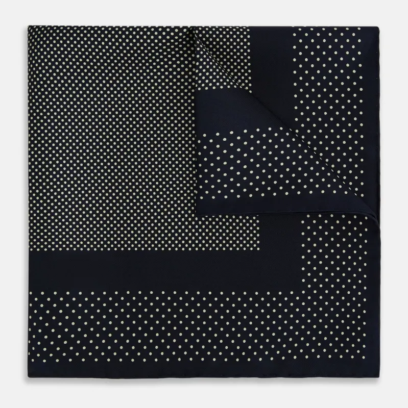 Navy and Cream Dot Silk Pocket Square sold by Turnbull & Asser