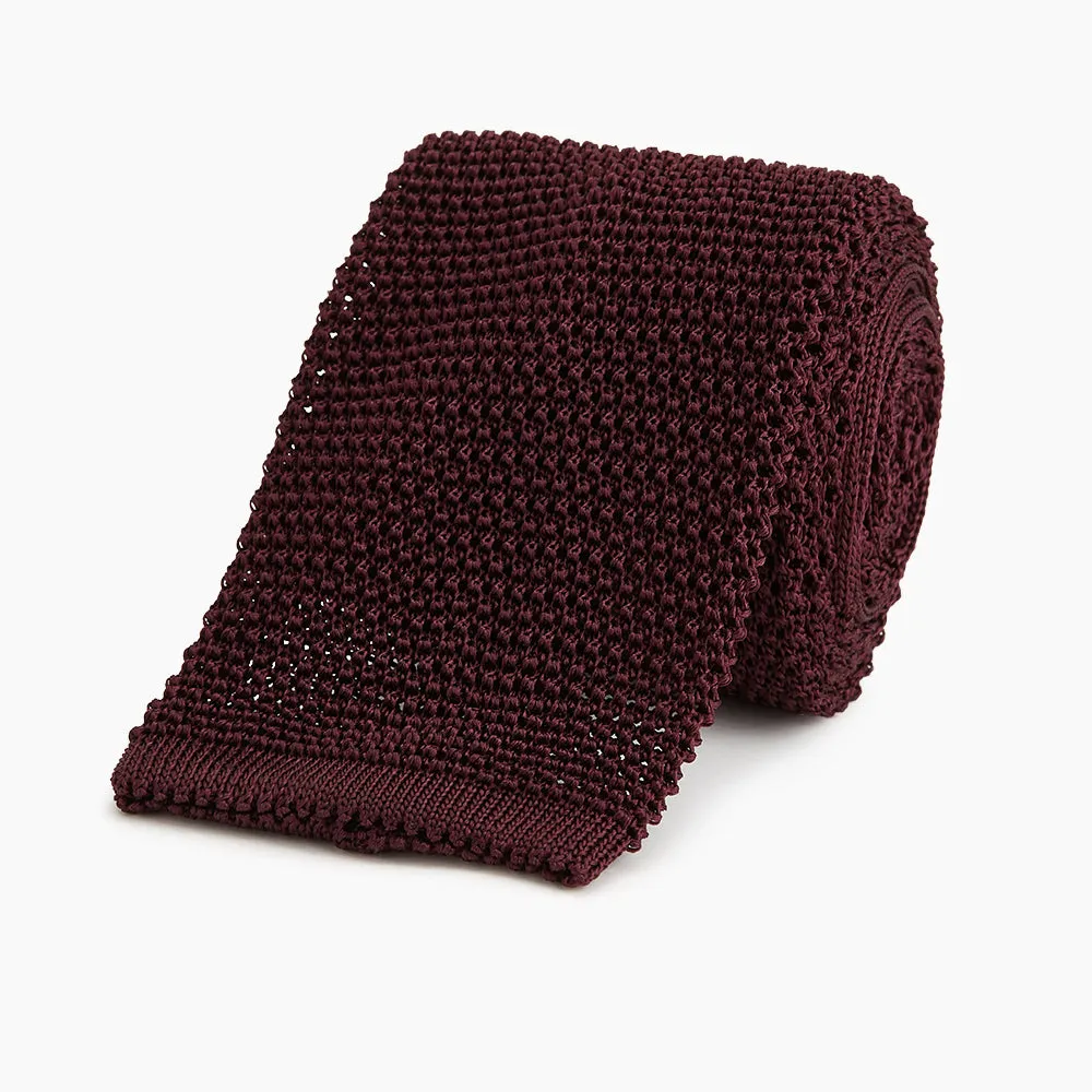 KNITTED BURGUNDY SQUARE SILK PLAIN TIE sold by Turnbull & Asser product image thumbnail 5