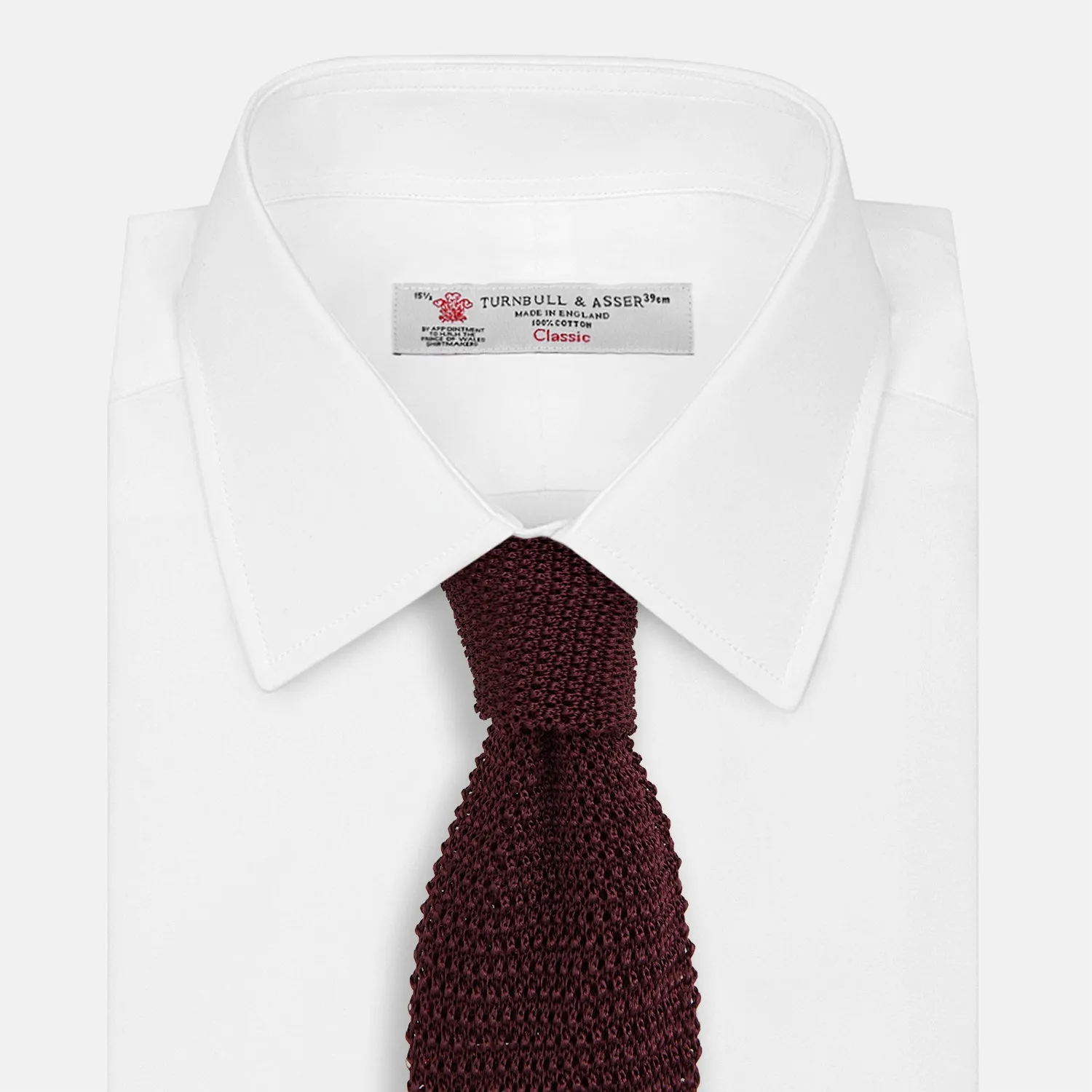 KNITTED BURGUNDY SQUARE SILK PLAIN TIE sold by Turnbull & Asser product image thumbnail 2