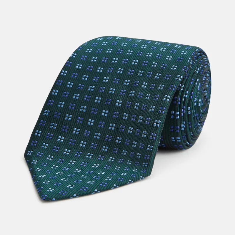 MINI SQUARE SPOT FOREST GREEN BLUE TIE sold by Turnbull & Asser