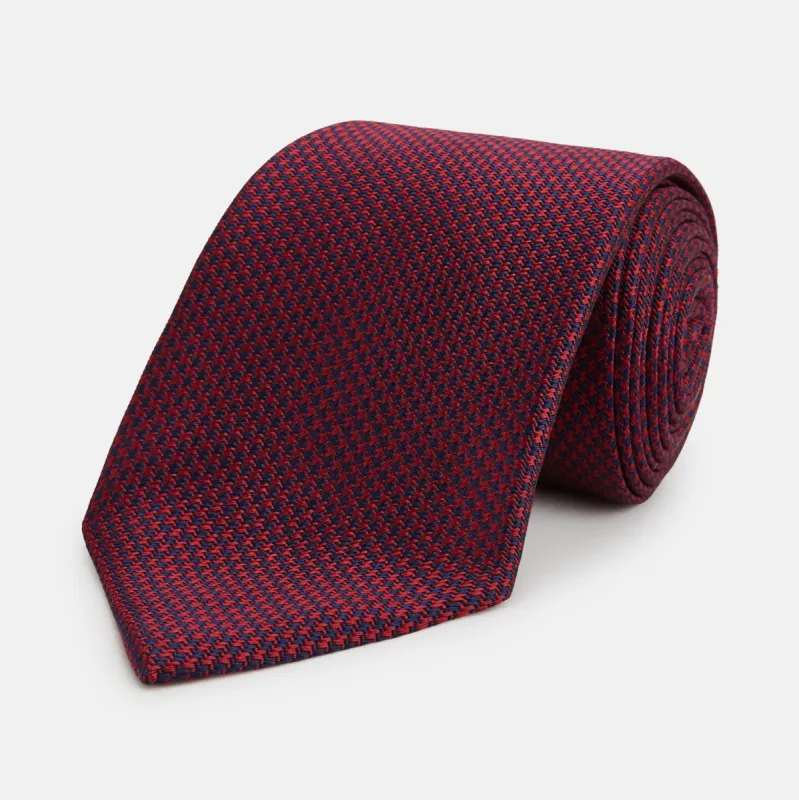HOUNDSTOOTH NAVY BURGUNDY TIE sold by Turnbull & Asser