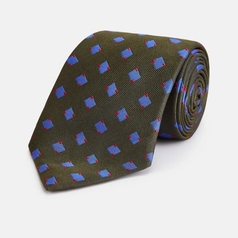 Dark Green and Blue Tile Silk Tie sold by Turnbull & Asser
