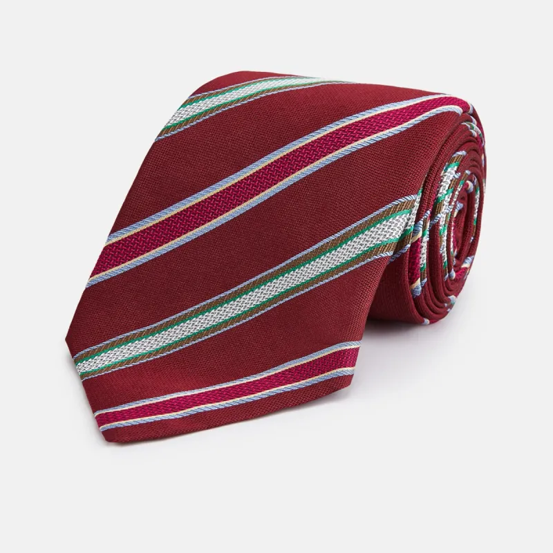 Burgundy Multi Stripe Silk Tie sold by Turnbull & Asser