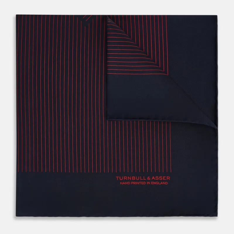 Navy and Red Stripe Silk Pocket Square sold by Turnbull & Asser