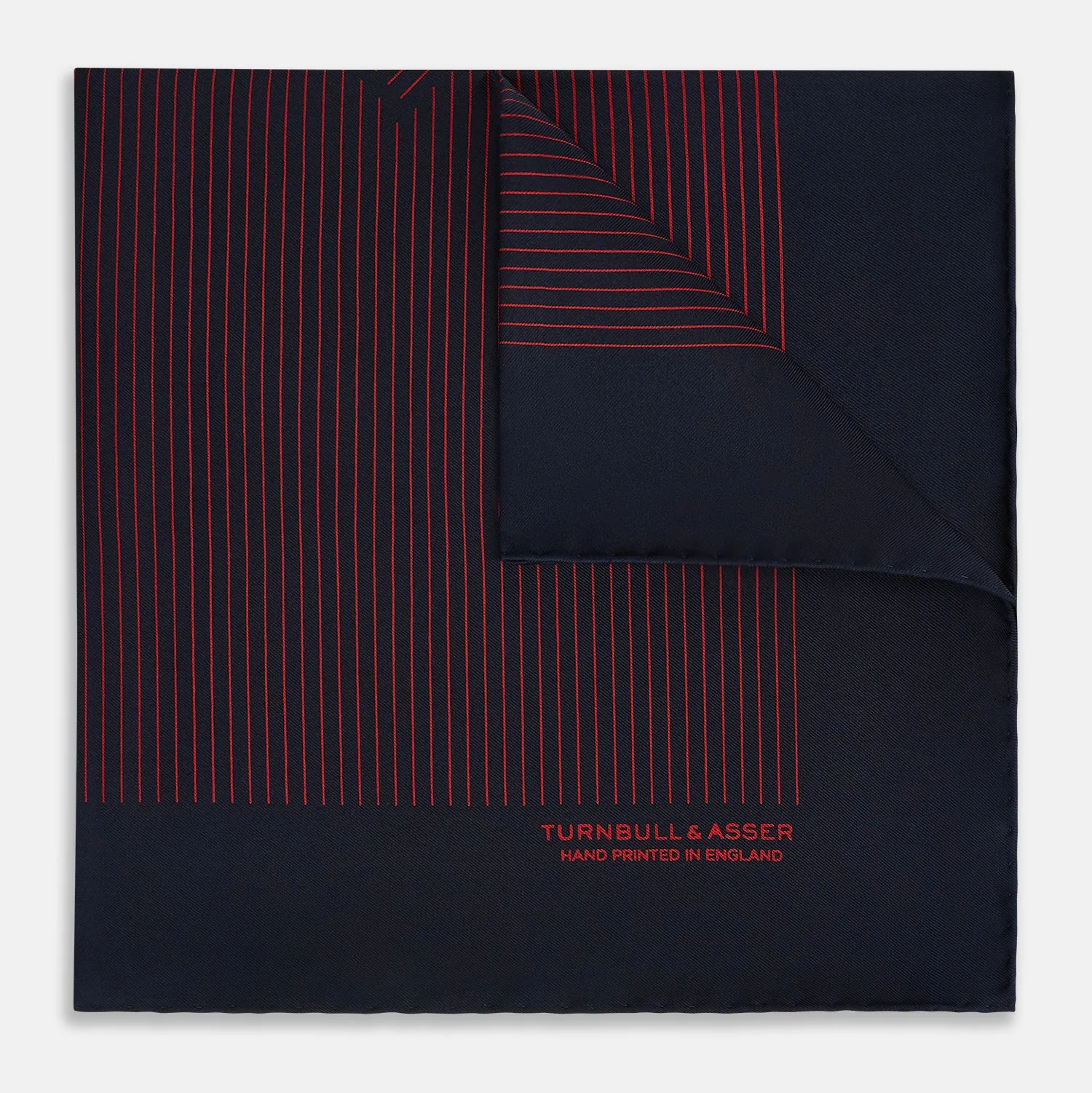 Navy and Red Stripe Silk Pocket Square sold by Turnbull & Asser