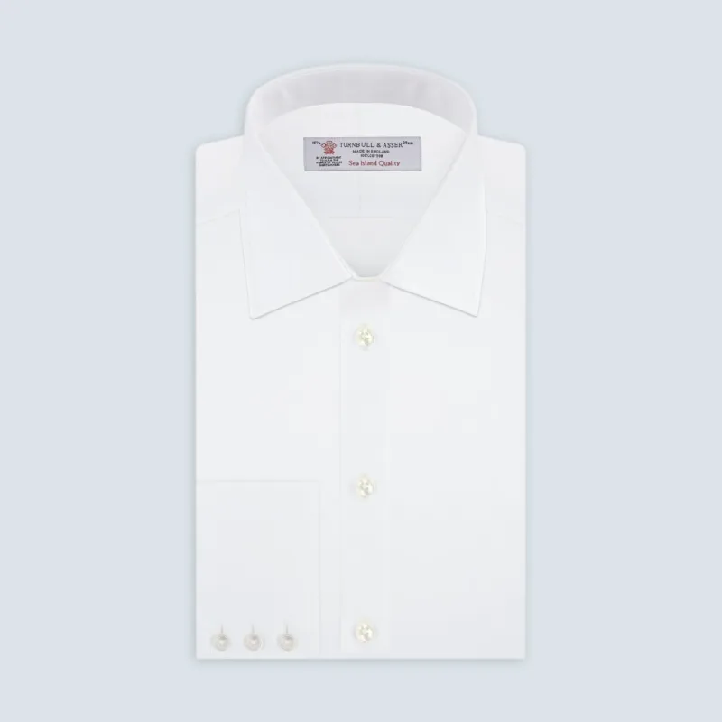 White Self-On-Self Herringbone Sea Island Quality Cotton Shirt with T&A Collar and 3-Button Cuffs sold by Turnbull & Asser
