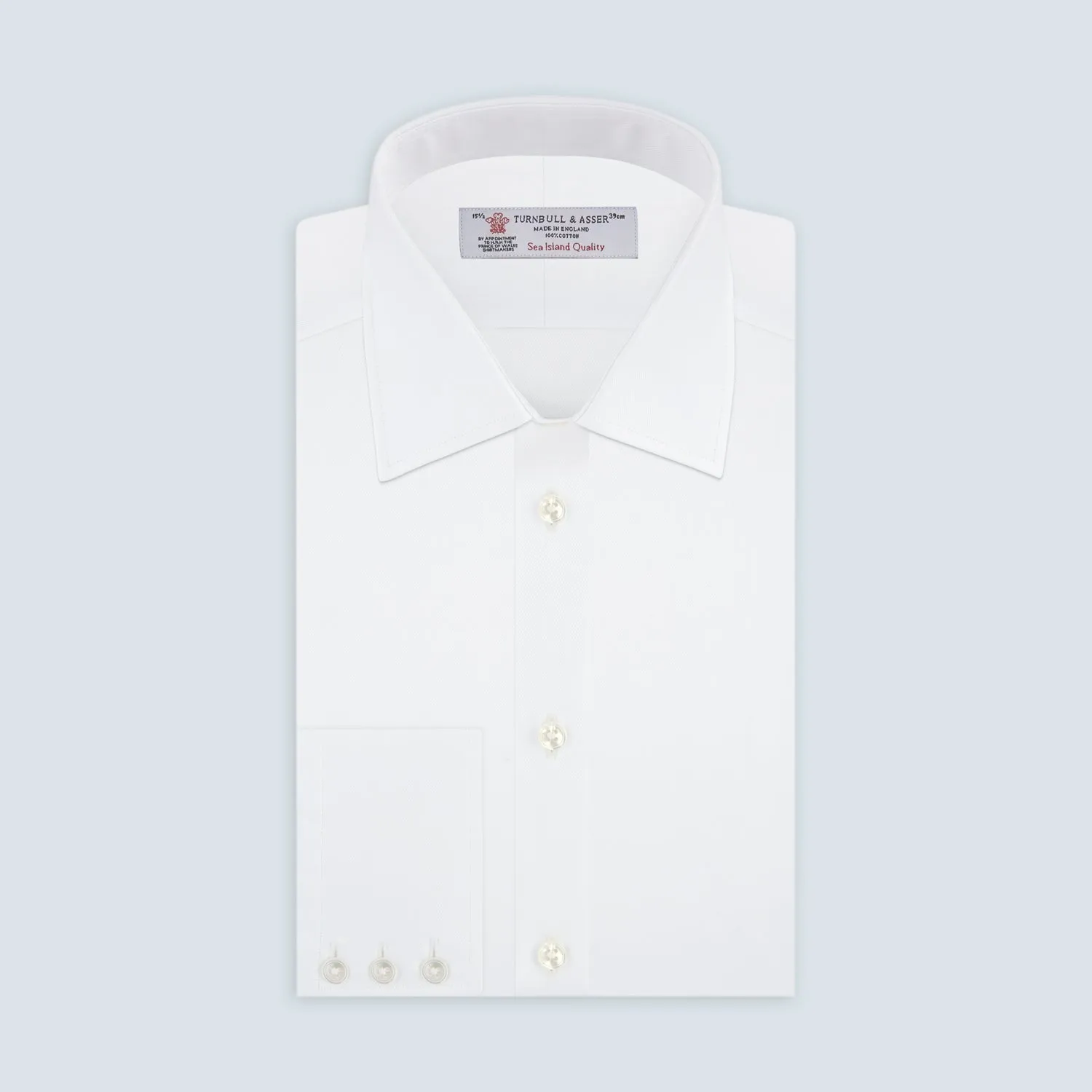 White Self-On-Self Herringbone Sea Island Quality Cotton Shirt with T&A Collar and 3-Button Cuffs sold by Turnbull & Asser