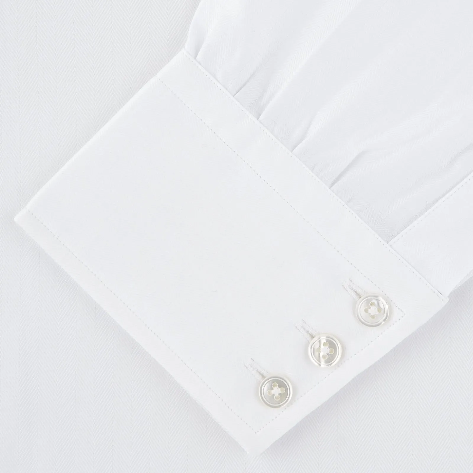 White Self-On-Self Herringbone Sea Island Quality Cotton Shirt with T&A Collar and 3-Button Cuffs sold by Turnbull & Asser product image thumbnail 2