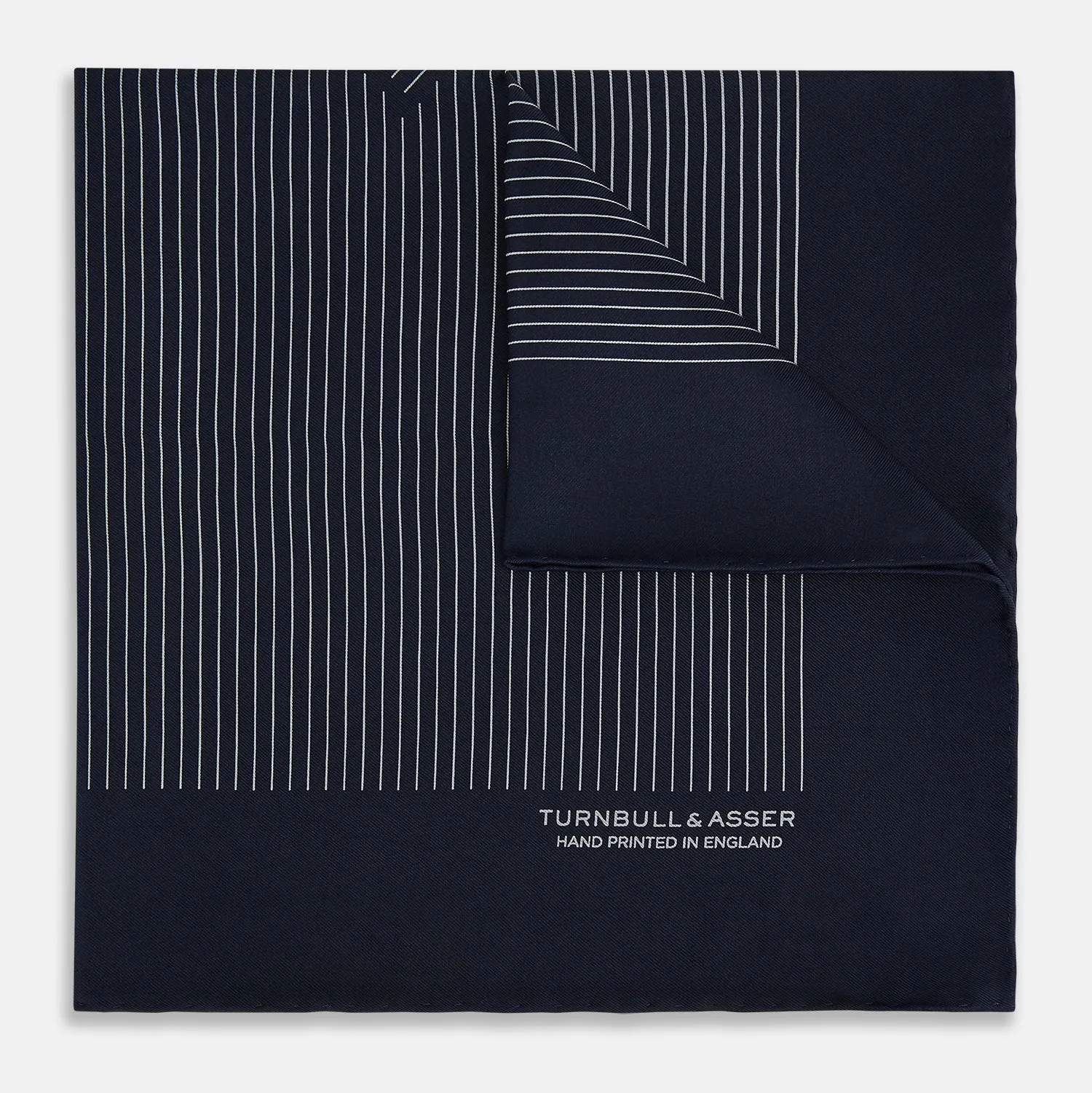 Navy and Grey Stripe Silk Pocket Square sold by Turnbull & Asser