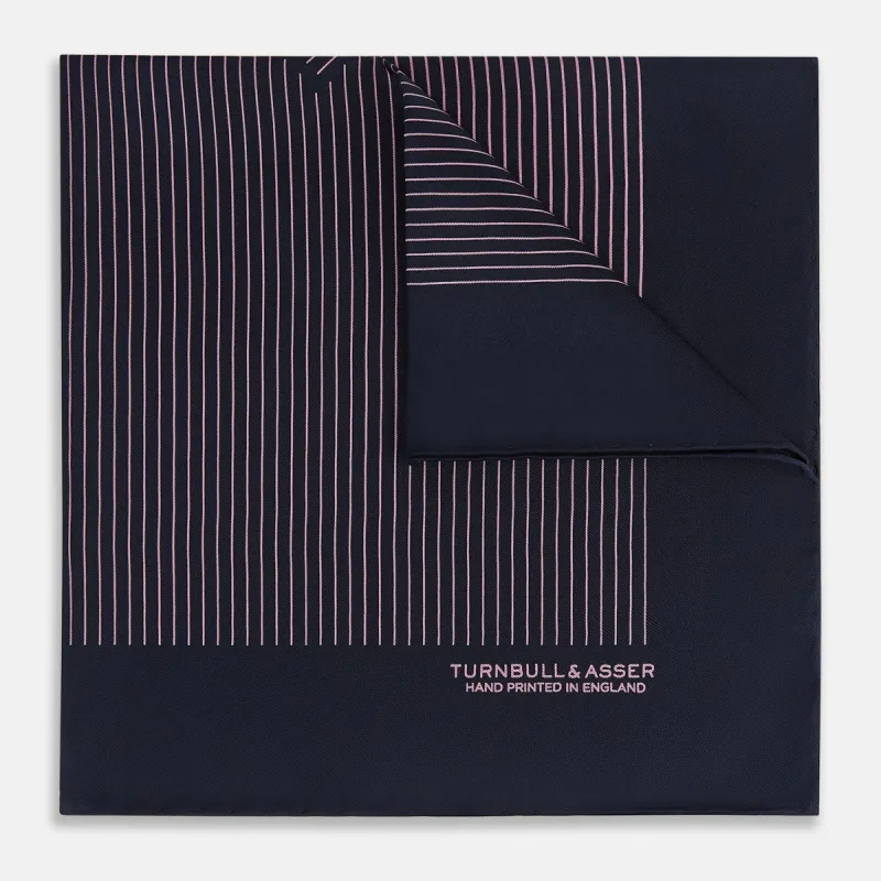 Navy and Pink Stripe Silk Pocket Square sold by Turnbull & Asser