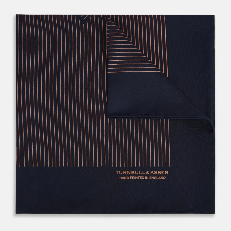 Navy and Blush Stripe Silk Pocket Square sold by Turnbull & Asser