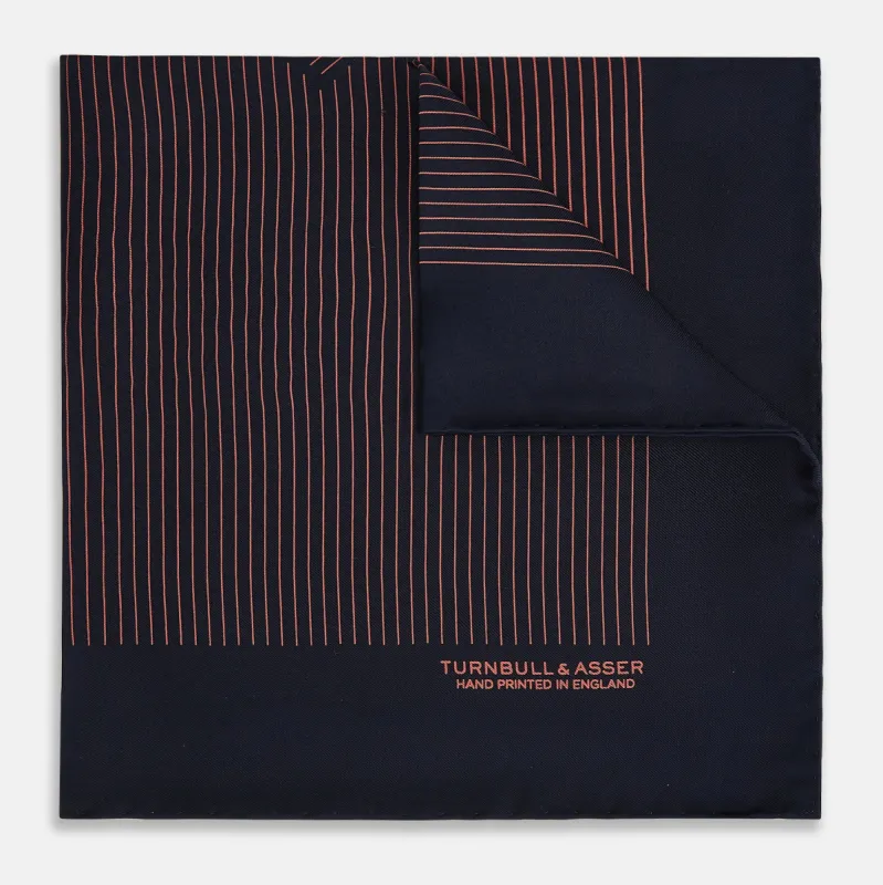 Navy and Orange Stripe Silk Pocket Square sold by Turnbull & Asser