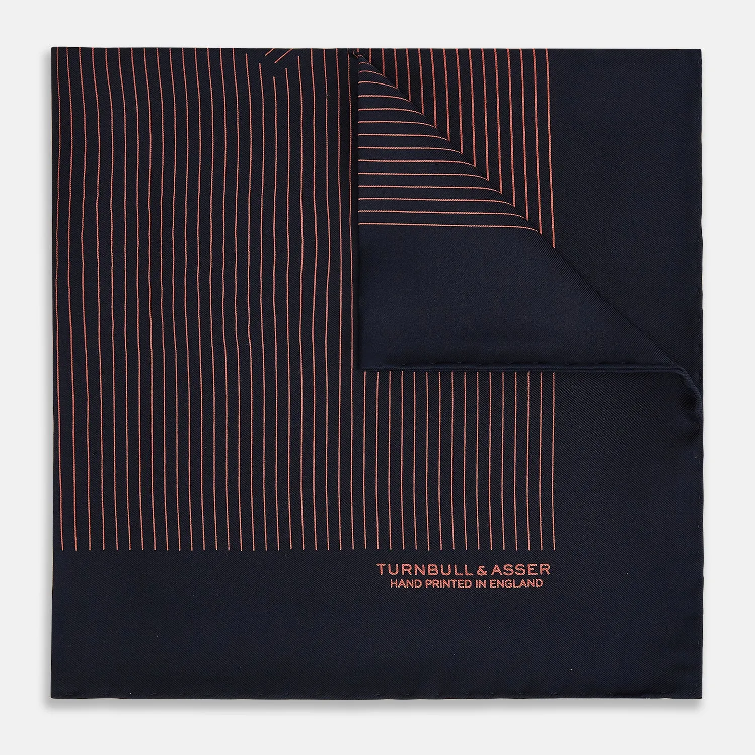 Navy and Orange Stripe Silk Pocket Square sold by Turnbull & Asser