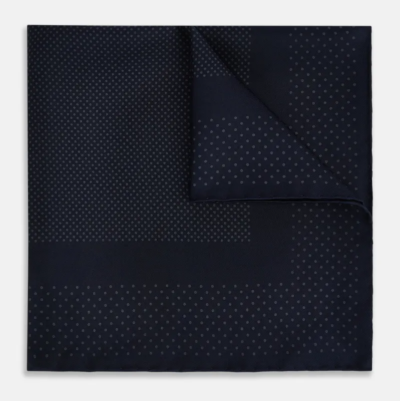 Navy and Charcoal Dot Silk Pocket Square sold by Turnbull & Asser