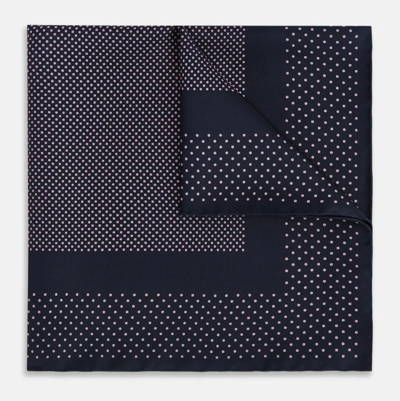 Navy and Lilac Dot Silk Pocket Square sold by Turnbull & Asser