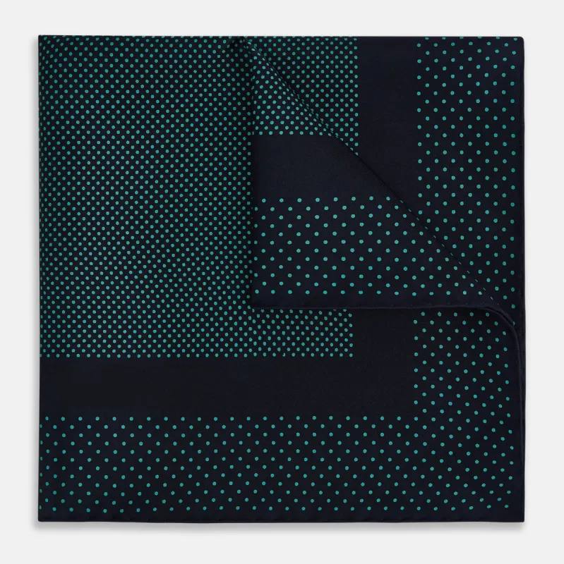 Navy and Petrol Green Dot Silk Pocket Square sold by Turnbull & Asser