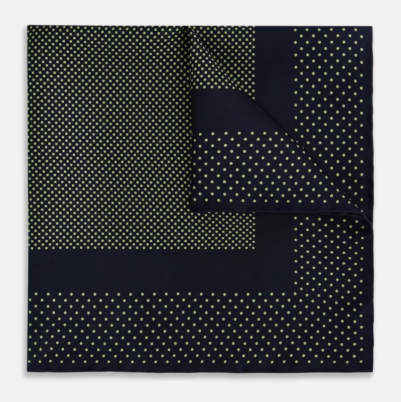 Navy and Melon Green Dot Silk Pocket Square sold by Turnbull & Asser