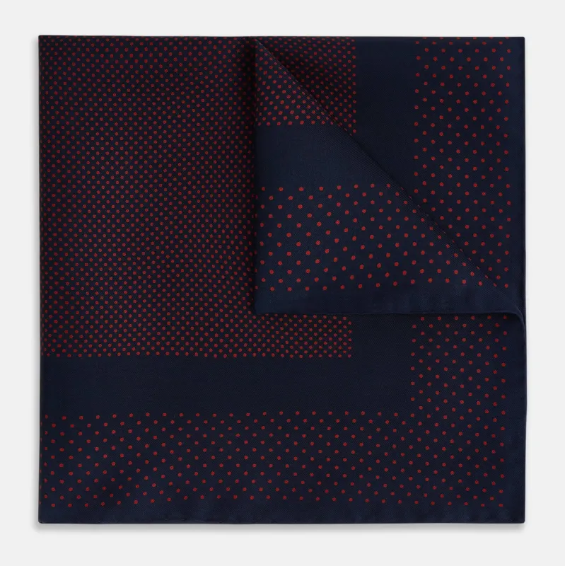 Navy and Red Dot Silk Pocket Square sold by Turnbull & Asser