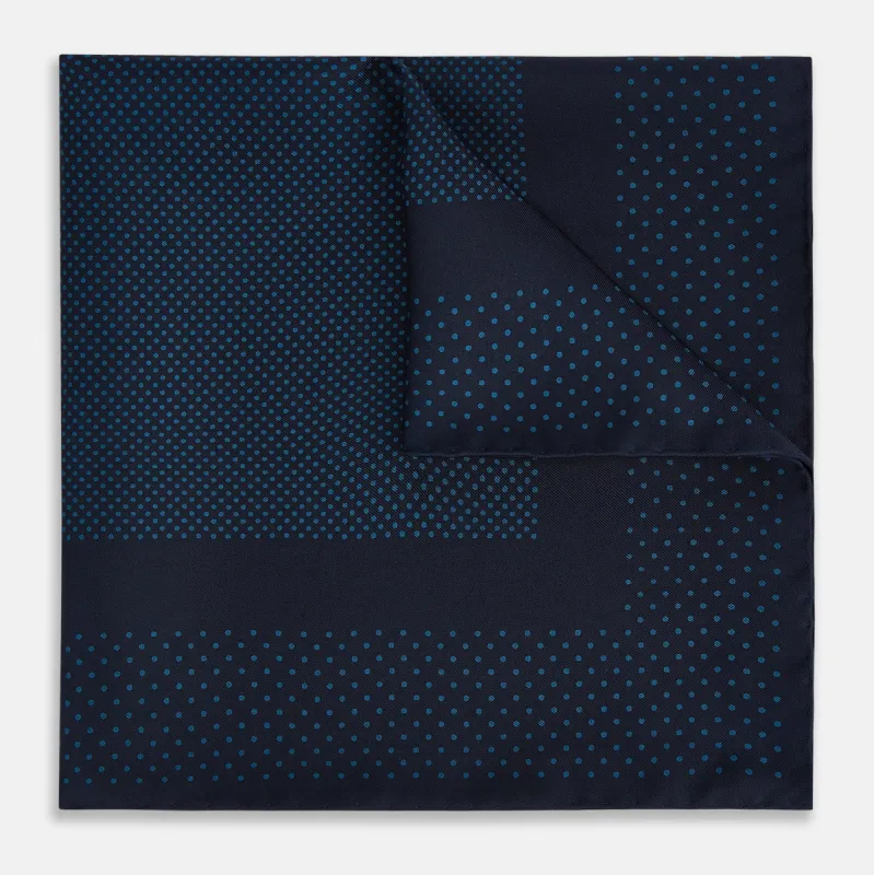 Navy and Blue Dot Silk Pocket Square sold by Turnbull & Asser