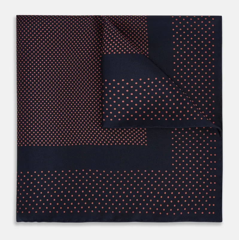 Navy and Orange Dot Silk Pocket Square sold by Turnbull & Asser