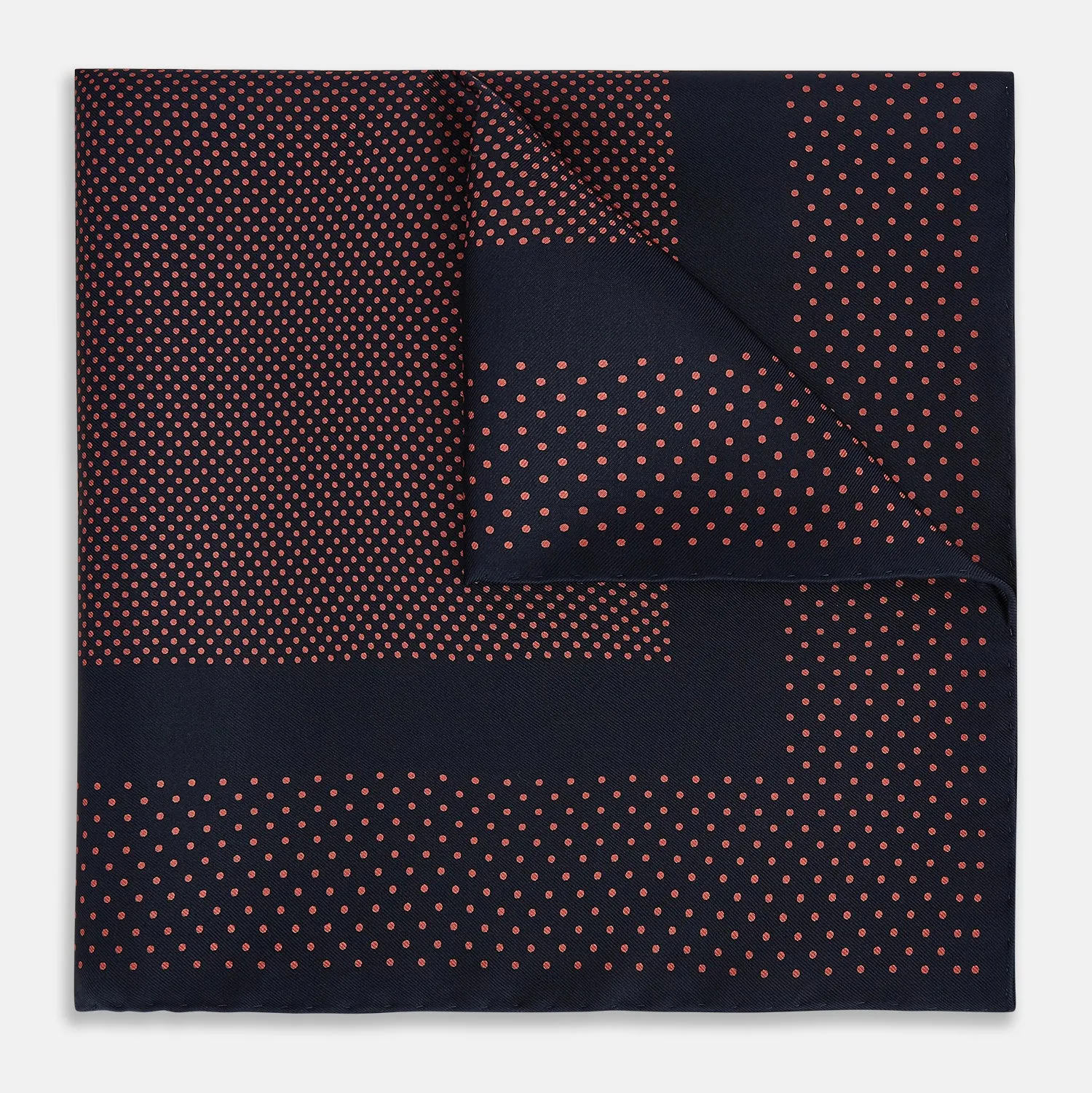Navy and Orange Dot Silk Pocket Square sold by Turnbull & Asser