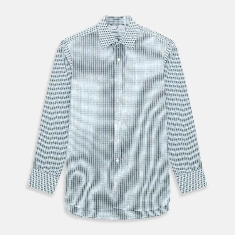 Light Petrol Micro Tattersall Check Mayfair Shirt sold by Turnbull & Asser