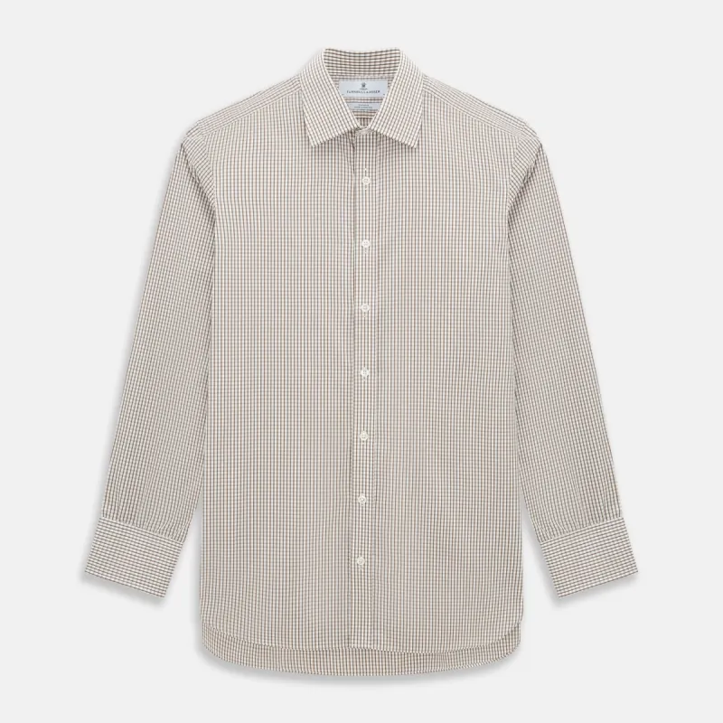 Coffee Micro Shadow Check Mayfair Shirt sold by Turnbull & Asser